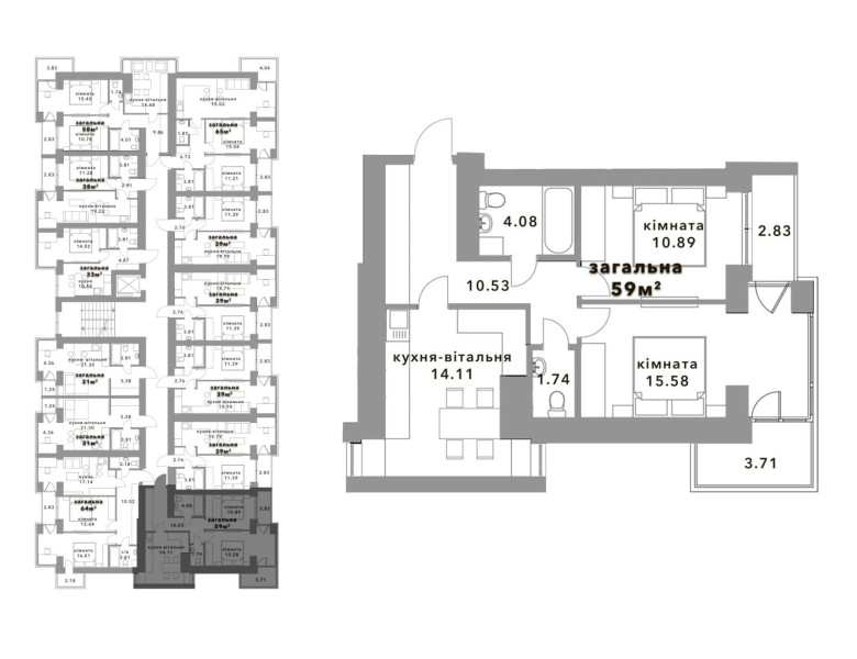 Квартира 59m 2k